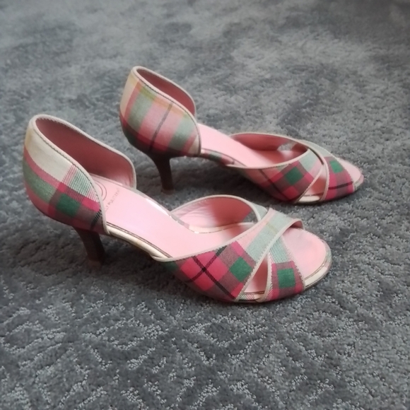 Lilly Pulitzer Cross Your Fingers Heel in Cocktail Pink Palm Beach Prep Plaid 6 - Picture 4 of 13
